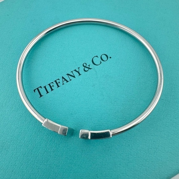 Tiffany & Co. 18k Ruby Tiffany T Square Bracelet Bangle in White Gold - Picture 6 of 7